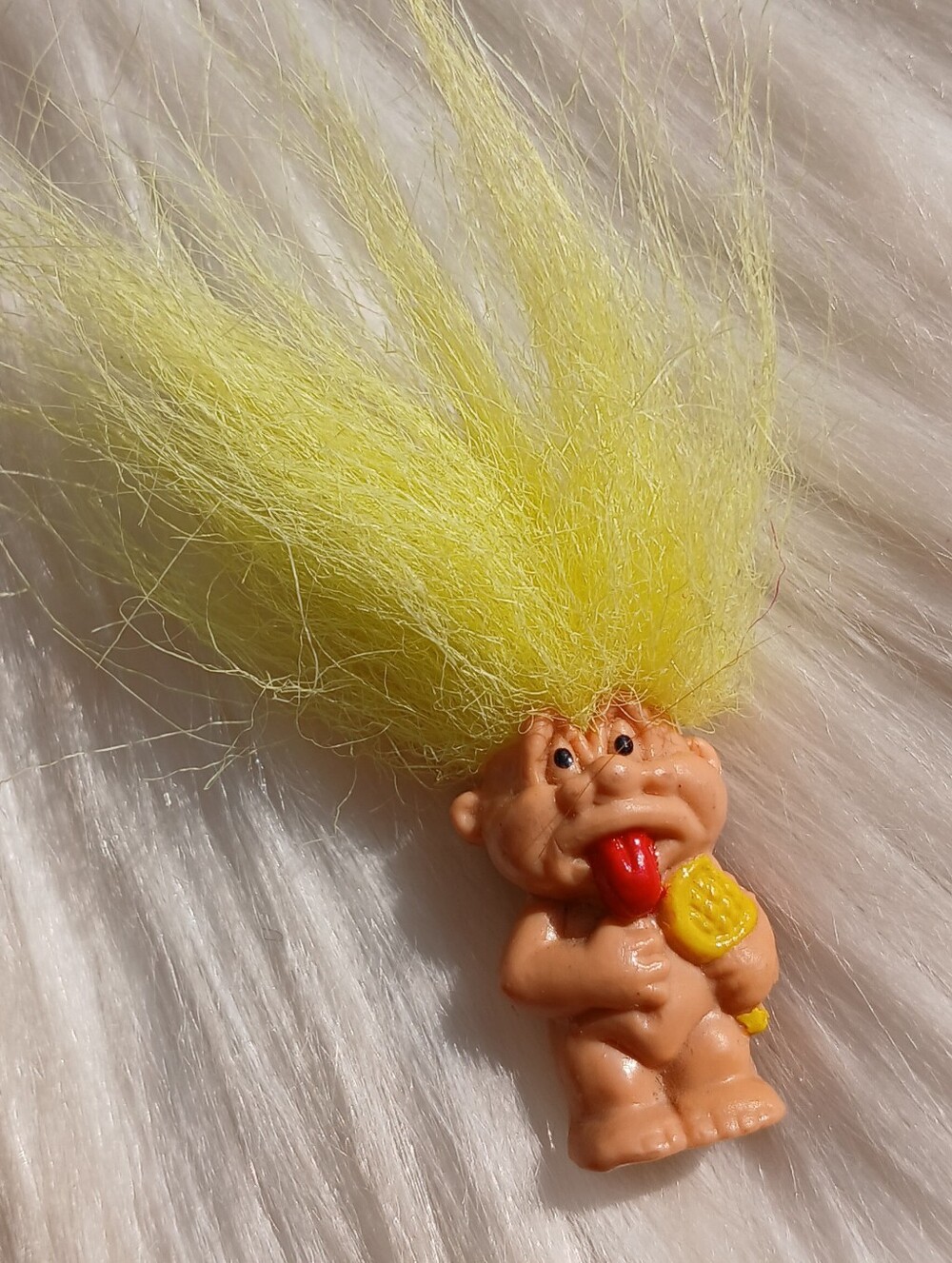 Vintage Troll Mini Yellow Hair Tongue Lollipop Necklace Pendant Charm 90s 1990s